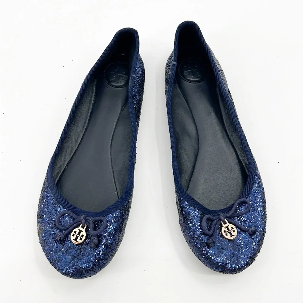 Tory Burch Chelsea Glitter Ballet Flats Navy Blue Size 8.5